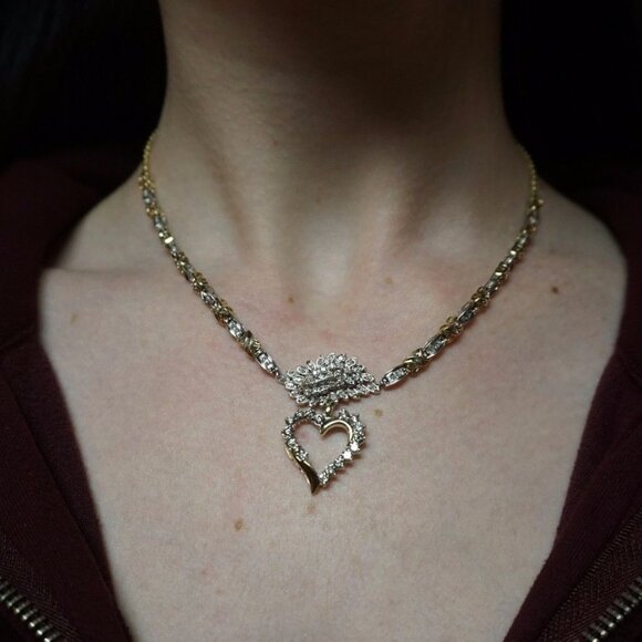 Vintage Estate C1980 10K 14K Gold 3.95TCW Diamond Heart Necklace 16" - Picture 8 of 8